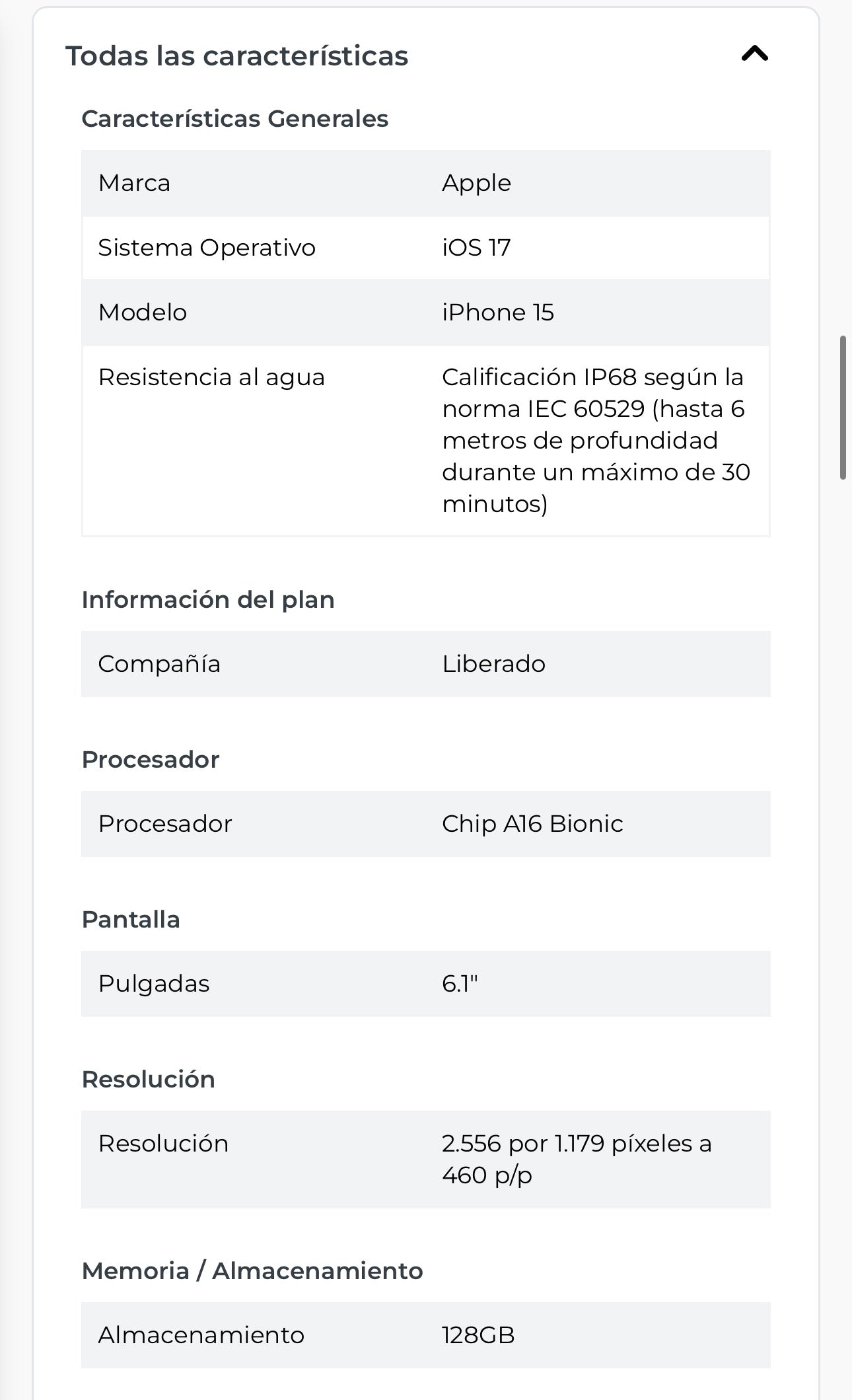 iPhone 15 celeste 128GB